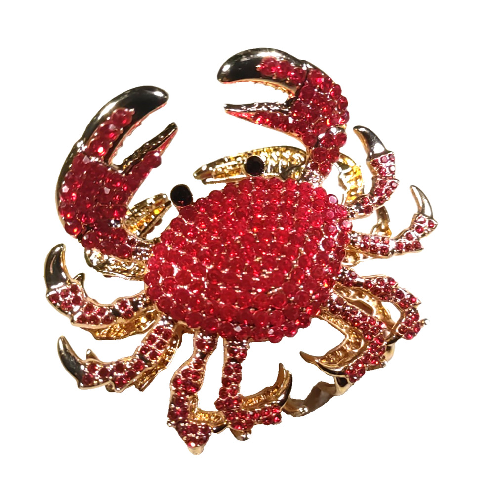 Hair Barrette Claw Clip Red Rhinestone Crab Gold Tone Beach Ocean